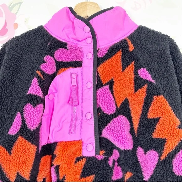 NEW Free People Movement Hit The Slopes Printed Hearts Pullover Fleece Jacket L - Picture 5 of 14